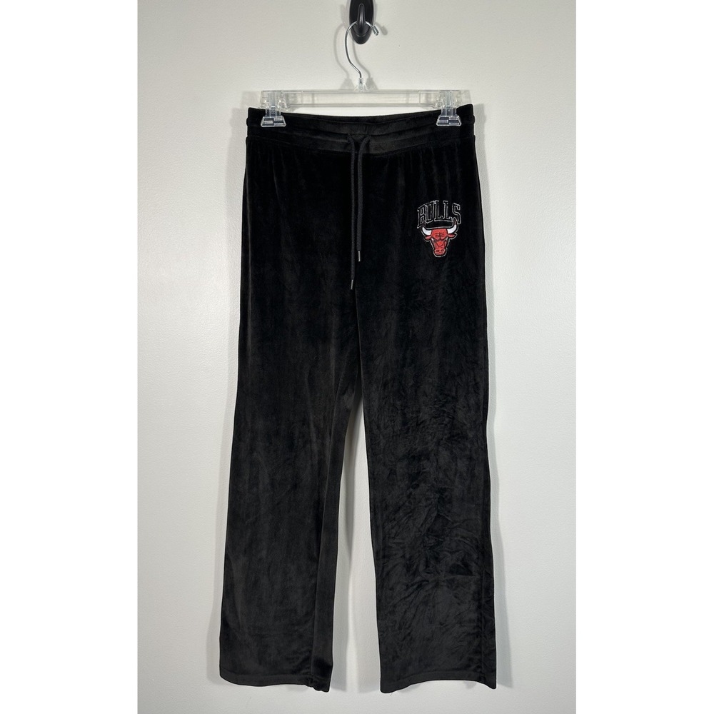 Chicago Bulls NBA‎ Pants Womens Small Black Straight Leg Velour Warm Up Logo